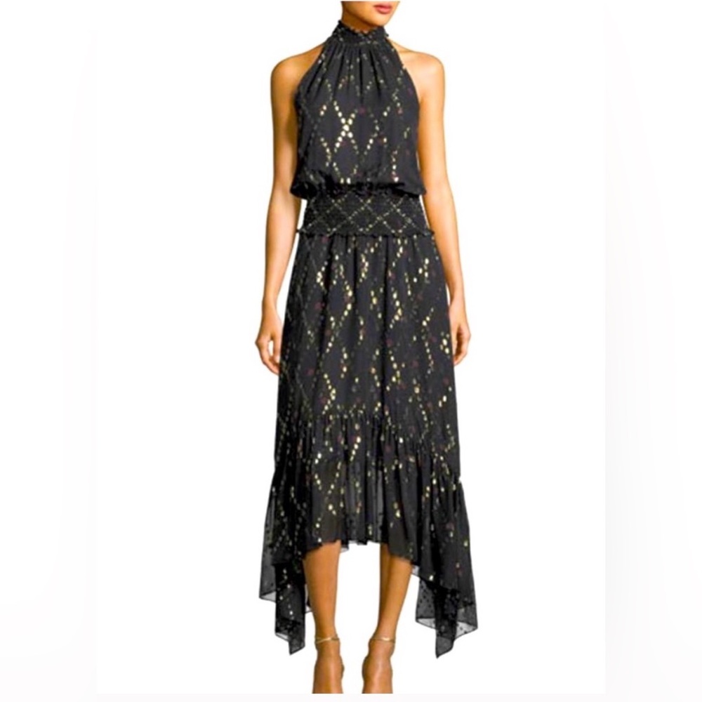 A.L.C. • Silk Midi Dress with Metallic Dot Print